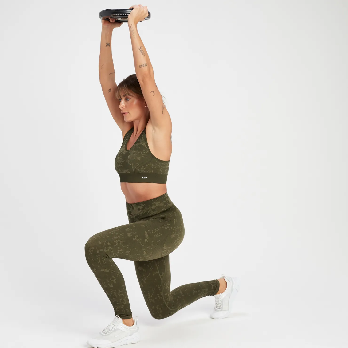 MYPROTEIN MP Damen Gemusterter, Nahtloser Adapt Sport-BH – Olivgrün*Damen Sports Bras